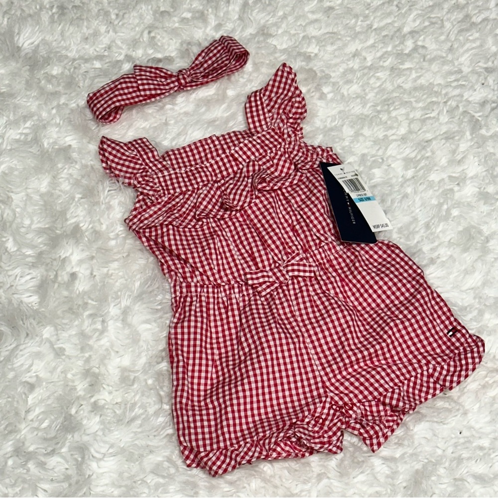 Tommy Hilfiger Checkered Romper w/Headband